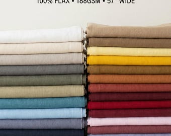 Medium Weight Linen Fabric by the Yard, 100% Flax Linen, 188gsm, 145cm / 57” Wide, Sewing Dressmaking Embroidery Table Linen