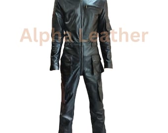Men's Black Sheepskin Leather Jumpsuit | Full Zip Utility Outfit