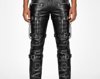 Men’s Multi-Buckle Punk Leather Pants