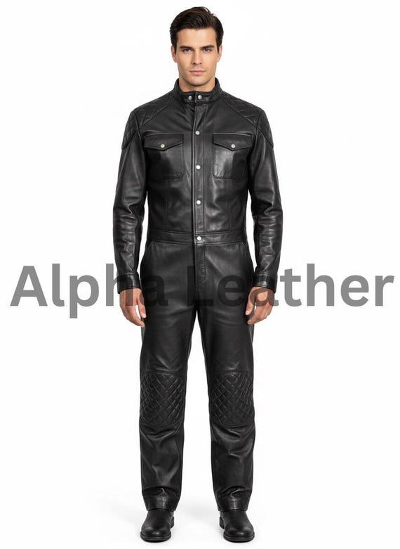 Men’s Genuine Leather Jumpsuit | Handmade Black Leather One-Piece | Luxury Biker Leather Outfit