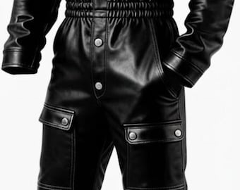 Handcrafted Black Leather Jumpsuit – Moto Suit, Tactical Overalls