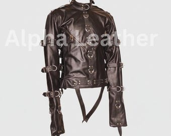 Black Sheepskin Leather Statement Jacket with Buckle Details Structured Fit