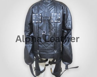 Men’s Black Genuine Leather Straight Jacket | Bondage Restraint Straitjacket Armbinde