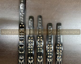Black Cowhide Leather Restraint Cuff Set With Adjustable Buckle Strap Hardware