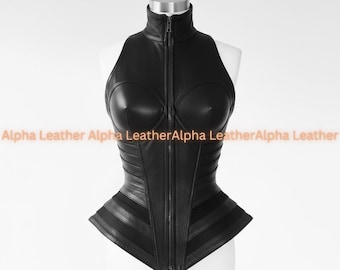 Handmade Leather Corset Vest – Gothic Steampunk Armor Cosplay Top for Women