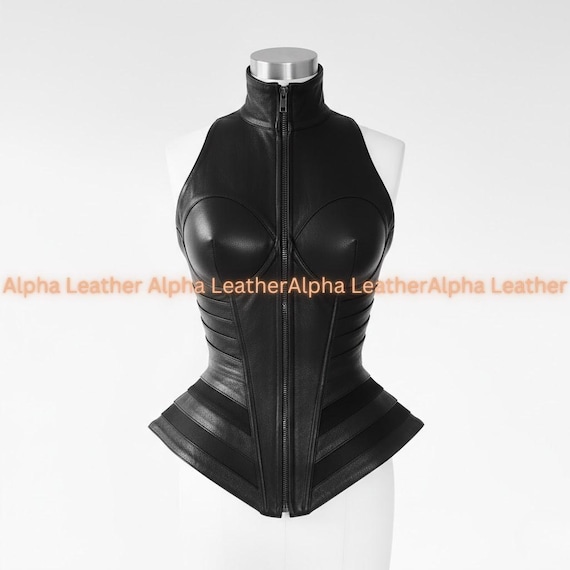 Handmade Leather Corset Vest – Gothic Steampunk Armor Cosplay Top for Women