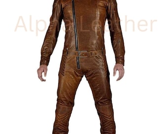 Distressed Leather Biker Jumpsuit | Genuine Leather Zip Front Moto One Piece Outfit