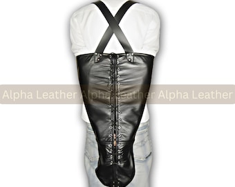 Genuine Cowhide Leather Arm Binder Harness Adjustable Strap Buckle Black Fashion Piece