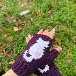 Handmade Knit Fingerless Gloves, Cat Lover gift