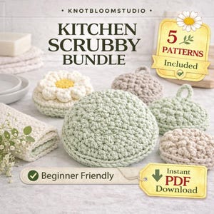 Crochet Kitchen Scrubby Pattern Bundle | 5 Eco-Friendly Cotton Dish Scrubber Designs for Beginners | Instant Download PDF