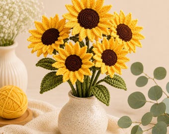 Crochet Sunflower Bouquet Pattern PDF | 3D Amigurumi & Flat Sunflower Designs | DIY Home Decor, Gift Idea, Craft Supplies, Instant Download