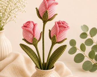 Crochet Rose Pattern PDF | Realistic Flower Tutorial for Wedding Decor, Valentine Gift, Handmade Bouquets, Easy Floral DIY