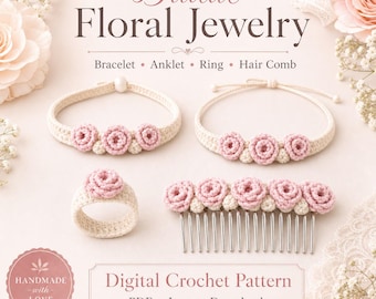 Paquete de patrones de joyería nupcial de ganchillo floral / Pulsera, tobillera, anillo, accesorio para el cabello para bodas (descarga en PDF), accesorios nupciales hechos a mano