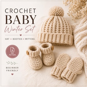 Gehäkelte Baby Winter Set Muster, Neugeborene Mütze Booties Handschuhe PDF Download, Handgemachtes Baby-Dusche-Geschenk, Anfänger häkeln, sofort Download