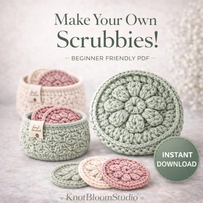 Reusable Face Scrubbies Crochet Pattern + Basket | Cotton Face Pads ...