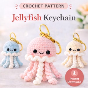 Molde em PDF para chaveiro de água-viva em crochê | Tutorial de amigurumi de água-viva | Enfeite para bolsa | Download para iniciantes