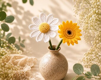 Daisy Crochet Pattern PDF, Realistic Flowers Bouquet Tutorial, Amigurumi Daisies for Wedding Decor, Beginner Friendly Digital Download