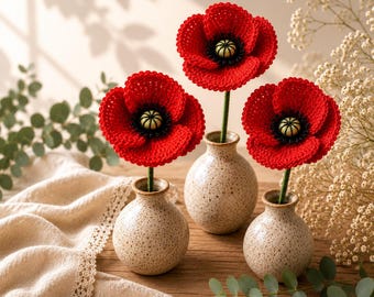 Crochet Poppy Pattern PDF, Crochet Flower Pattern, Video Tutorial, Remembrance Day Flower, Instant Download, Cottagecore Decor