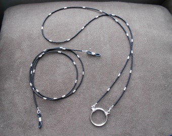 Eyeglass chain or necklace with Loop: Black seed beads and pewter tiny beads