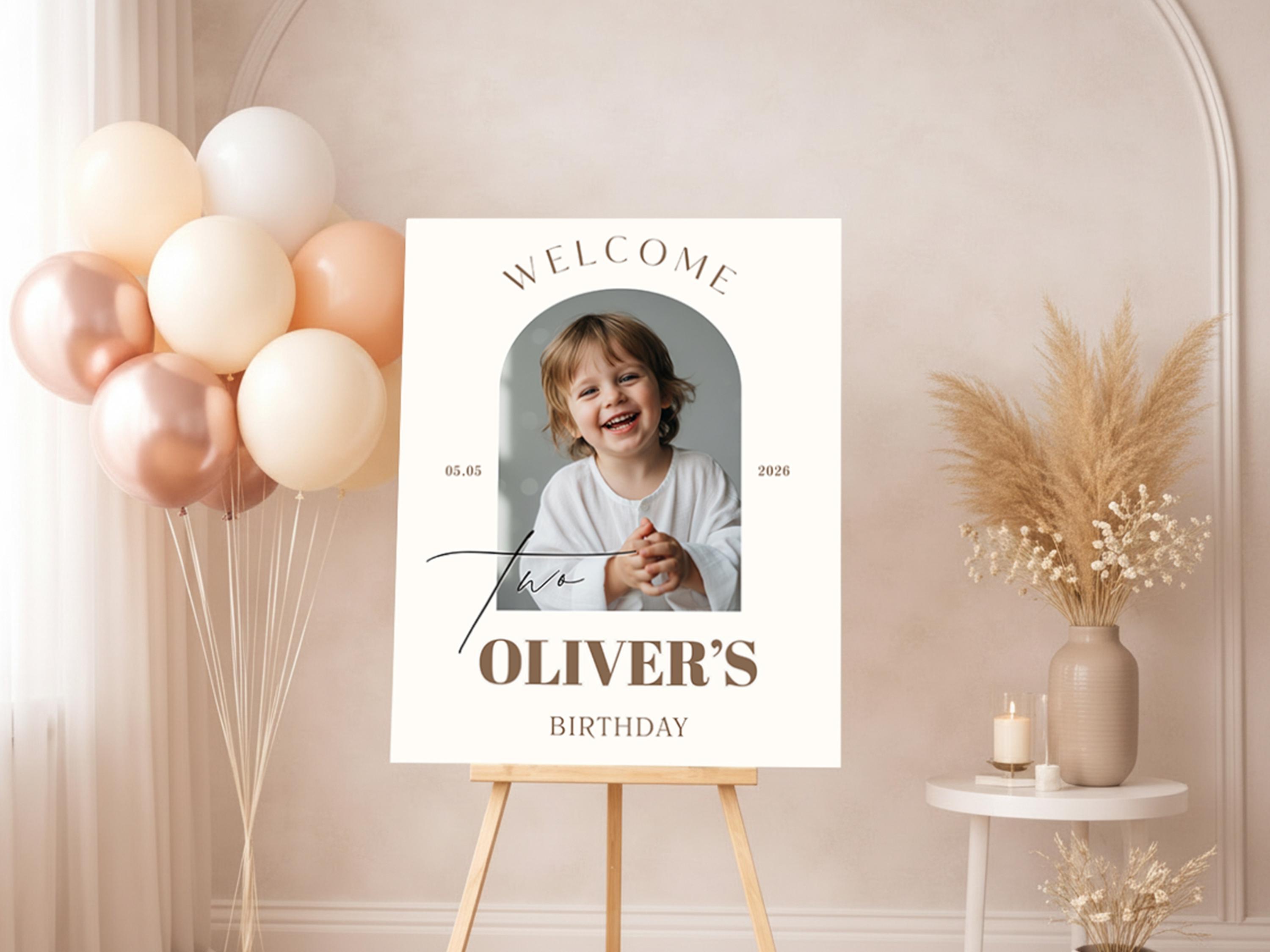 Editable Birthday Welcome Sign Template: Neutral Minimal Photo Board ...