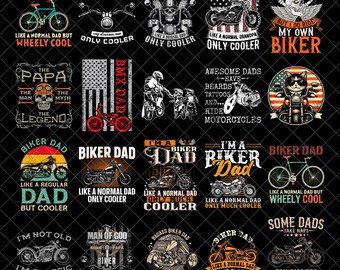 Biker Dad PNG Bundle, Coole Motorrad Dad Zitate Png, Vatertags Designs, Retro Biker Dad Png, lustiges Dad Geschenk, Sublimations Designs