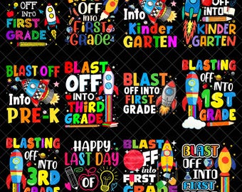 Blast Off Into First Grade Png Bundle, First Day Back to School Lightning Bolt Design, Sublimation Designs Downloads, PNG File