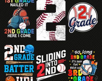 2.Klasse Baseball Png-Bundle, Schieben in die zweite Klasse Sublimationsdesign, Schule Png digitaler Download, Back to School Sport Design
