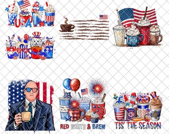 4th Of July Coffee Png Bundle, Coffee Cups Png, 4th Of July Png, Party In The USA,American Stars Png, Red White and Brew Png