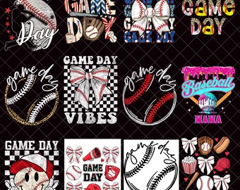 Retro Baseball PNG Bundle, Baseball Kokette Bogen Png, Baseball Png, Baseball Mama Png, Spieltag Baseball Png, karierter Baseball Png