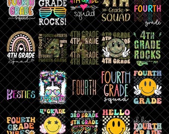 Vierte Klasse Png-Bundle, 4. Klasse Png, Vierte Klasse Lehrer Sublimationsentwürfe, Zurück zu Schulgeschenk, Retro Groovy Floral, Klassenstufen Png