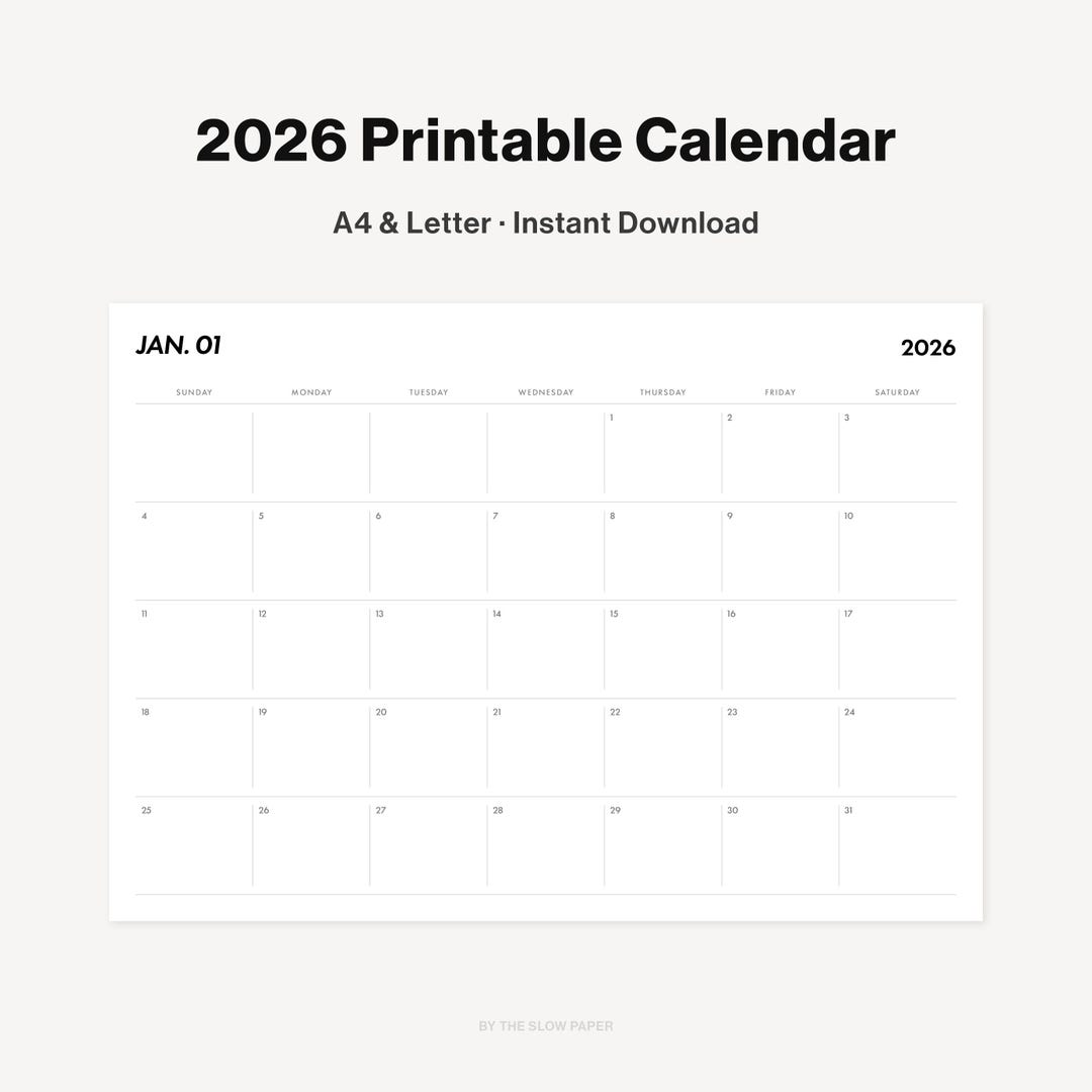2026 Printable Calendar | Minimal Wall Calendar PDF | A4 and US Letter ...