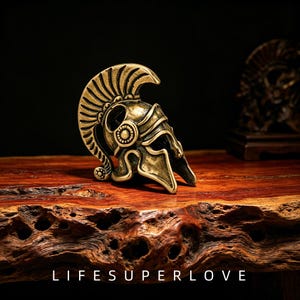 Brass Spartan Helmet Keychain Warrior Pendant DIY Charm Backpack Decor Copper Gift