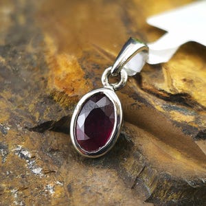 Natural Ruby Pendant in 14K Gold, 9K Gold, or 925 Silver, Oval Bezel Set Solitaire Charm, Minimalist July Birthstone Necklace