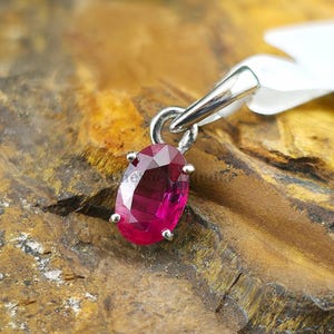 Natural Ruby Pendant in 14K Gold, 9K Gold, or 925 Silver, Dainty Oval Cut Solitaire Necklace Charm, Minimalist July Birthstone Gift