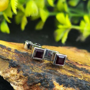 Natural Ruby Earrings, Square Bezel Studs, Sterling Silver or 14k Gold, July Birthstone, Deep Red Geometric Jewelry, Minimalist Daily Wear