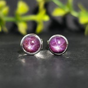 Pendientes de rubí estrella natural con cabujón, de plata de ley 925, joyería hecha a mano, delicados pendientes.