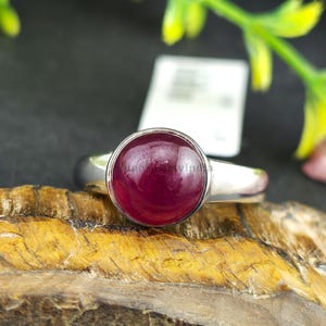 Natural Ruby Cabochon Ring in 14K Gold, 9K Gold, or 925 Silver, Round Bezel Setting Minimalist Statement Ring, July Birthstone Gift