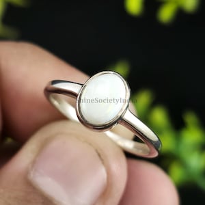 Natural Opal Gemstone Ring 925 Sterling Silver Handmade Jewelry October Birthstone Gift For Wife