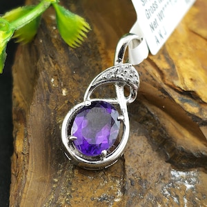 Natural Amethyst and Zirconia Pendant in 14K Gold, 9K Gold, or 925 Silver, Infinity Loop Necklace Charm, Oval February Birthstone Gift