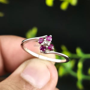 Natural Ruby Gemstone With Real Diamond Ring 925 Sterling Silver Handmade Jewelry Flower Ring Gift For Her