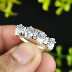 Natural Aquamarine Oval Gemstone With Real Diamond Ring 925 Sterling Silver March Birthstone Exclusive Ring Gift For Her
