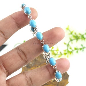 Natural Oval Cabochon Turquoise Bracelet In 925 Sterling Silver Jewelry