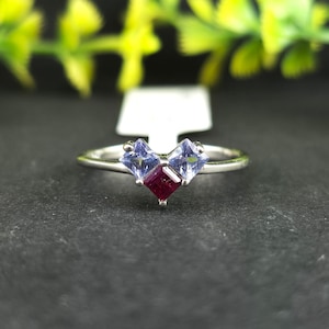 Natural Tanzanite With Ruby Gemstone Ring 925 Sterling Silver Handmade Jewelry Wedding Gift For Wife