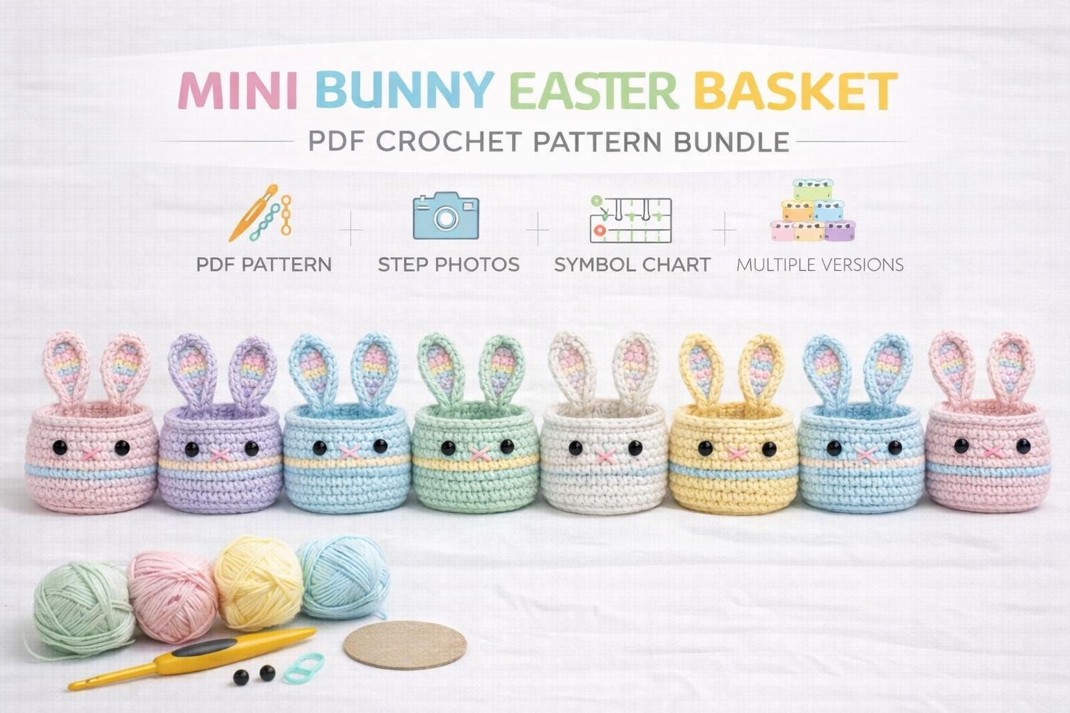 Mini Crochet Bunny Basket Pattern PDF | Easter Amigurumi Basket ...