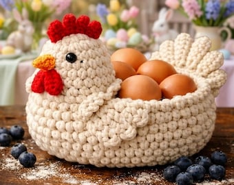 Crochet Chicken Egg Basket Pattern | Farmhouse Easter Decor (PDF Download)