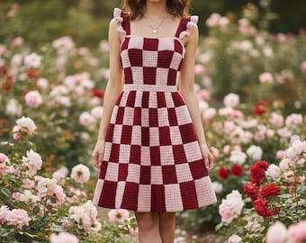Crochet Gingham Dress Pattern PDF | Women Cottagecore Dress | Checker Dress Crochet | Summer Dress Pattern|Instant Download PDF