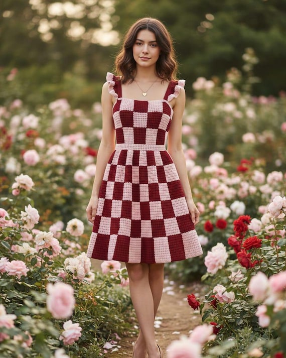 Crochet Gingham Dress Pattern PDF | Women Cottagecore Dress | Checker Dress Crochet | Summer Dress Pattern|Instant Download PDF