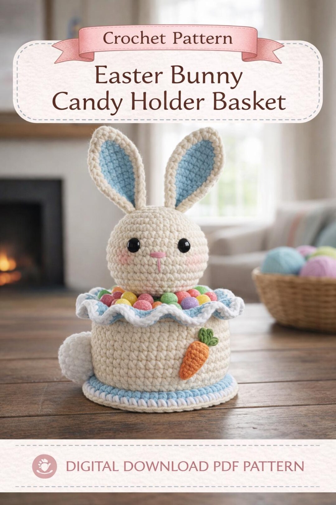 Crochet Easter Bunny Basket Pattern PDF | Instant Digital Download - Etsy