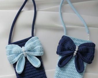 Crochet Phone Pouch with Bow | Pearl Strap Crossbody Bag (PDF Pattern)