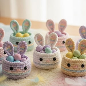 Mini Crochet Bunny Basket Pattern PDF | Easter Amigurumi Basket | Beginner Friendly Download